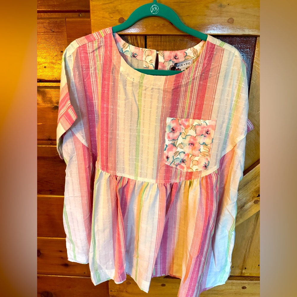 SAGE & FIG PINK STRIPED OVERSIZED TOP NWT